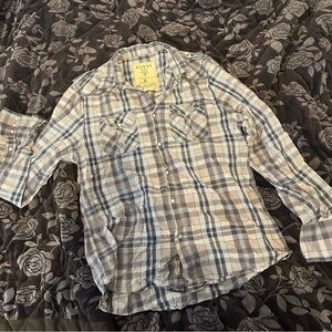 Guess Men's Casual Plaid button down Shirt